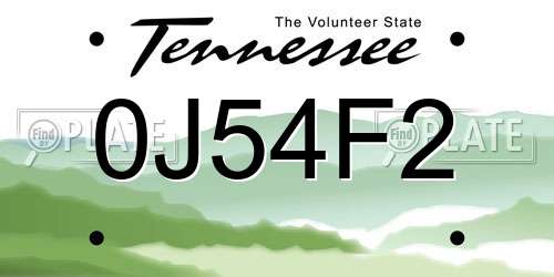 0J54F2 Tennessee License Plate