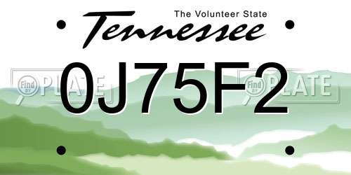 0J75F2 Tennessee License Plate