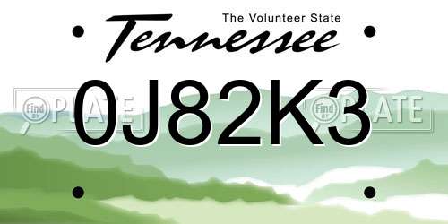 0J82K3 Tennessee License Plate
