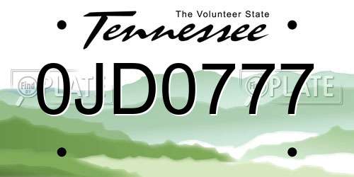 0JD0777 Tennessee License Plate