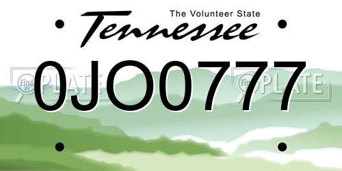 0JO0777 Tennessee License Plate
