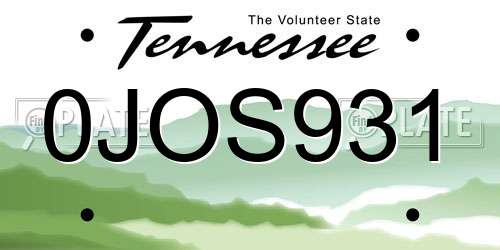 0JOS931 Tennessee License Plate