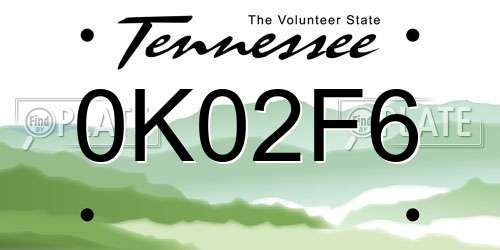 0K02F6 Tennessee License Plate