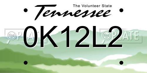0K12L2 Tennessee License Plate