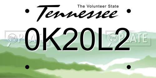 0K20L2 Tennessee License Plate