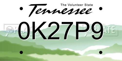 0K27P9 Tennessee License Plate