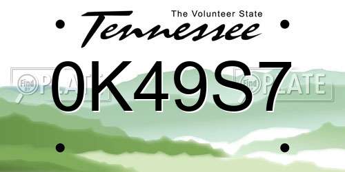 0K49S7 Tennessee License Plate