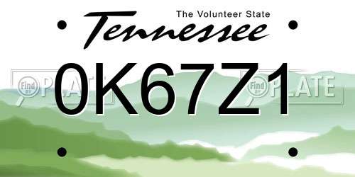 0K67Z1 Tennessee License Plate