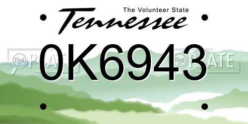 0K6943 Tennessee License Plate