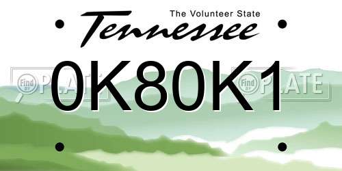 0K80K1 Tennessee License Plate