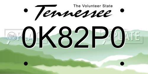 0K82P0 Tennessee License Plate