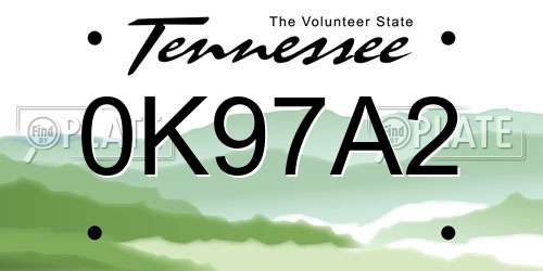 0K97A2 Tennessee License Plate