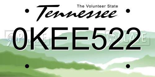 0KEE522 Tennessee License Plate