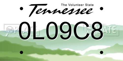 0L09C8 Tennessee License Plate