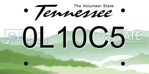 0L10C5 Tennessee License Plate