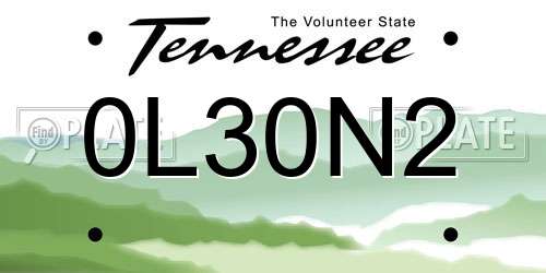 0L30N2 Tennessee License Plate