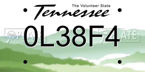 0L38F4 Tennessee License Plate