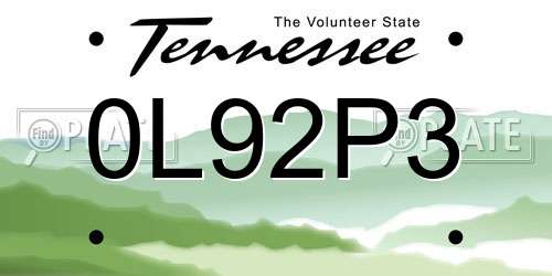 0L92P3 Tennessee License Plate