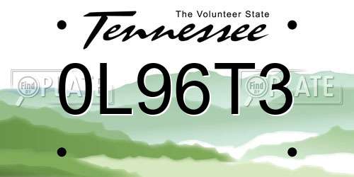 0L96T3 Tennessee License Plate