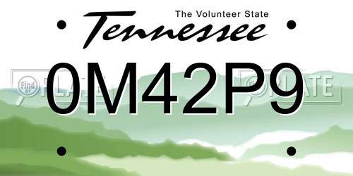 0M42P9 Tennessee License Plate