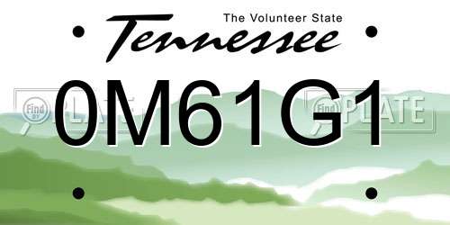 0M61G1 Tennessee License Plate