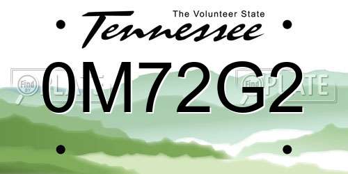 0M72G2 Tennessee License Plate