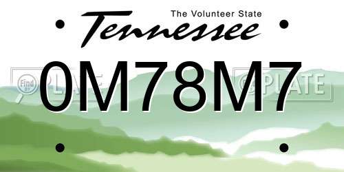 0M78M7 Tennessee License Plate