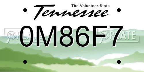 0M86F7 Tennessee License Plate