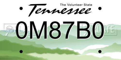 0M87B0 Tennessee License Plate