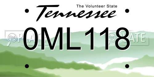 0ML118 Tennessee License Plate