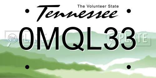 0MQL33 Tennessee License Plate