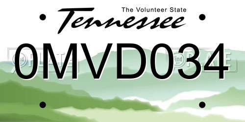0MVD034 Tennessee License Plate