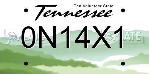 0N14X1 Tennessee License Plate