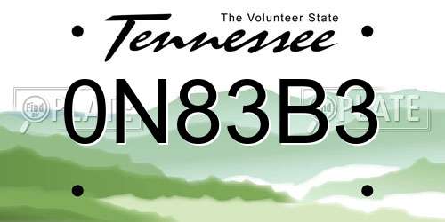 0N83B3 Tennessee License Plate