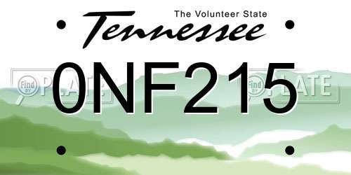 0NF215 Tennessee License Plate