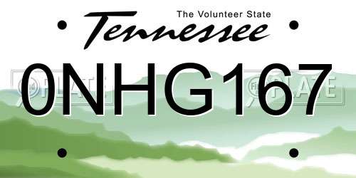 0NHG167 Tennessee License Plate