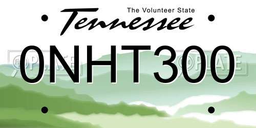 0NHT300 Tennessee License Plate