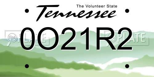 0O21R2 Tennessee License Plate