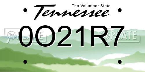 0O21R7 Tennessee License Plate