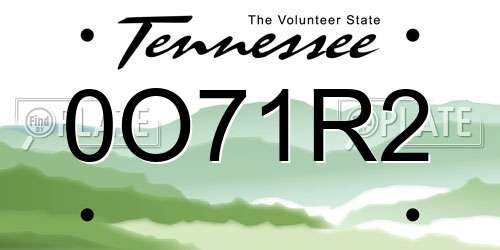 0O71R2 Tennessee License Plate