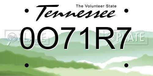 0O71R7 Tennessee License Plate