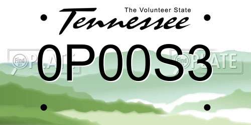 0P00S3 Tennessee License Plate