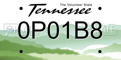 0P01B8 Tennessee License Plate