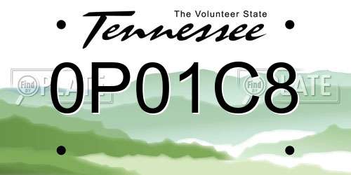 0P01C8 Tennessee License Plate