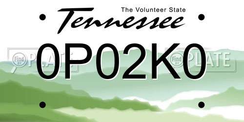 0P02K0 Tennessee License Plate