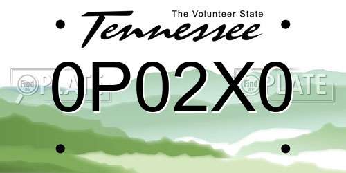 0P02X0 Tennessee License Plate