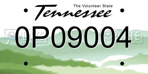 0P09004 Tennessee License Plate
