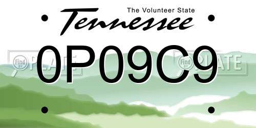 0P09C9 Tennessee License Plate