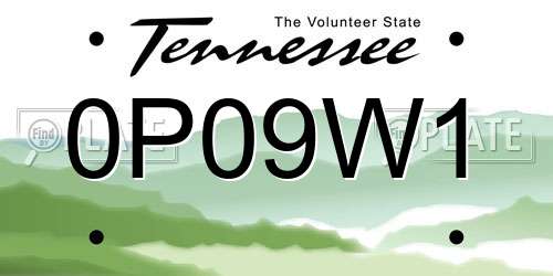 0P09W1 Tennessee License Plate