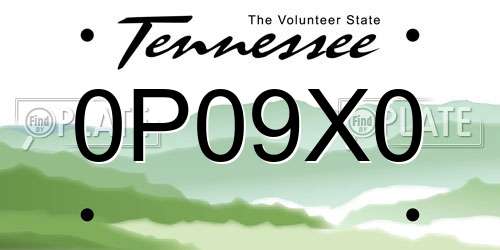 0P09X0 Tennessee License Plate